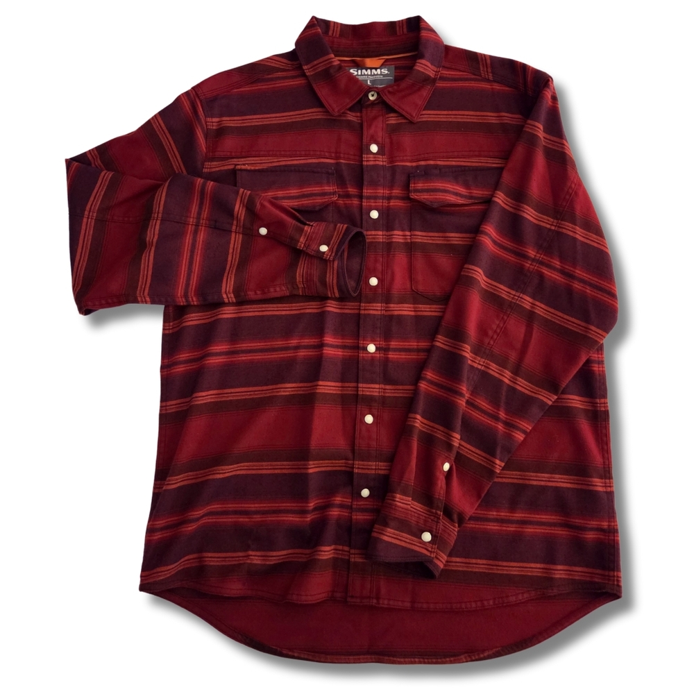 Simms Men's Red Plaid Shirt Large
